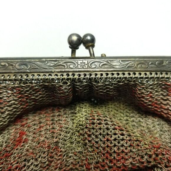 Antique Whiting and Davis Silver Tone Chain Link Mesh Metal Bag with Some Color - Picture 6 of 9